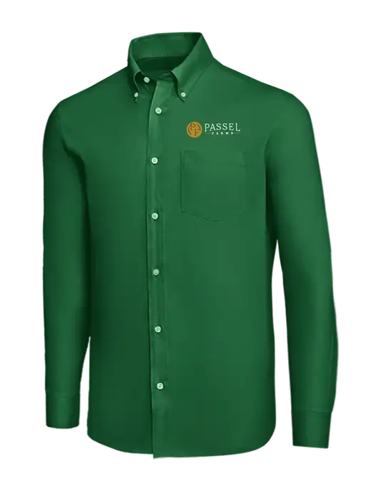 Brooks Brothers Medium Green Wrinkle-Free Stretch Nailhead Shirt w/Passel Farms Logo
