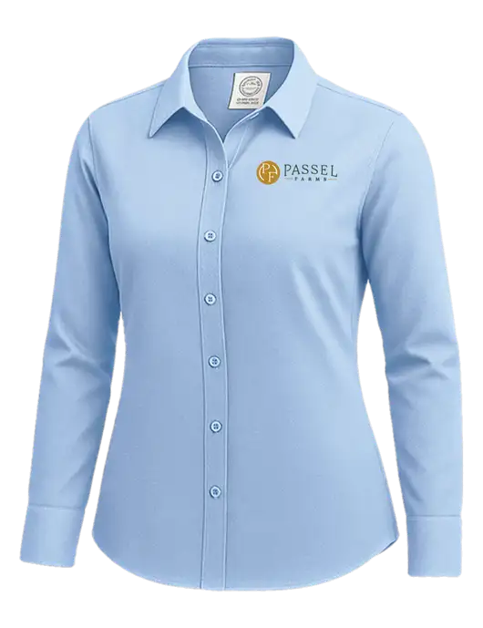 Brooks Brothers Womens Light Blue Wrinkle-Free Stretch Nailhead Shirt w/Passel Farms Logo