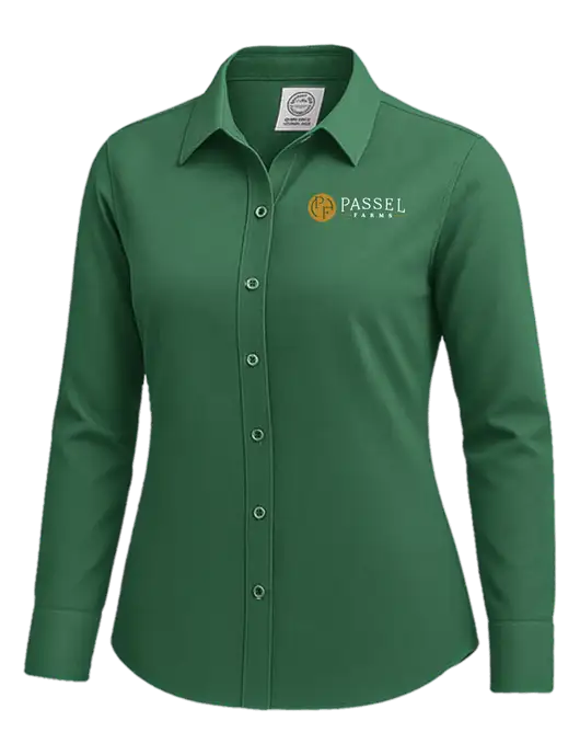 Brooks Brothers Womens Medium Green Wrinkle-Free Stretch Nailhead Shirt w/Passel Farms Logo