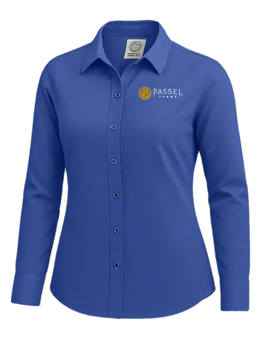 Brooks Brothers Womens Royal Blue Wrinkle-Free Stretch Nailhead Shirt w/Passel Farms Logo