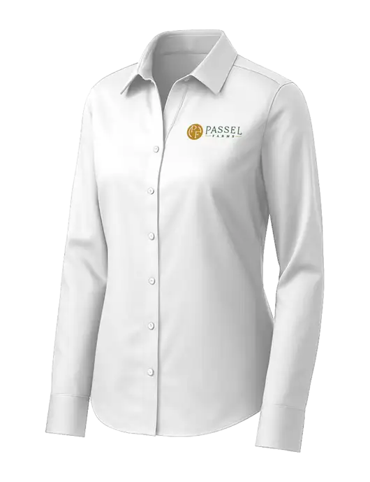 Brooks Brothers Womens White Wrinkle-Free Stretch Pinpoint Shirt w/Passel Farms Logo
