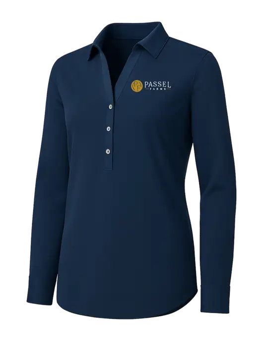 Womens Navy City Stretch Shirt w/Passel Farms Logo