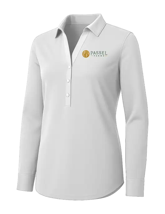Womens White City Stretch Shirt w/Passel Farms Logo