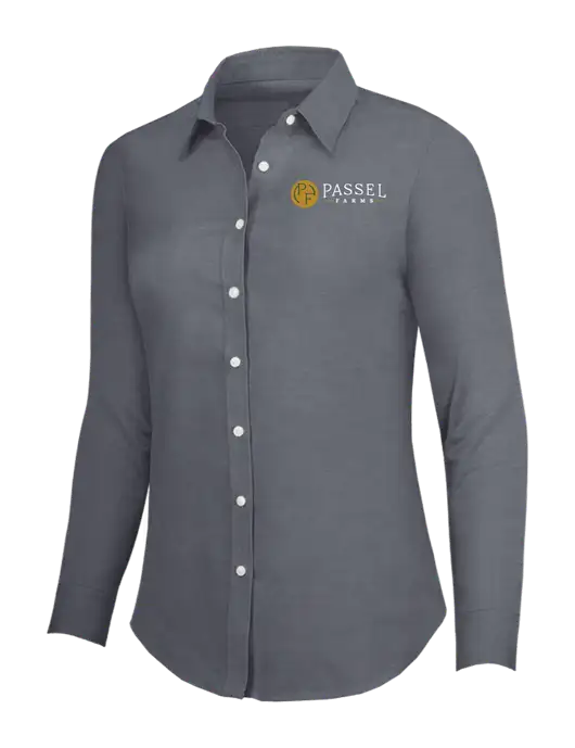 Dark Grey Womens SuperPro Oxford Shirt w/Passel Farms Logo