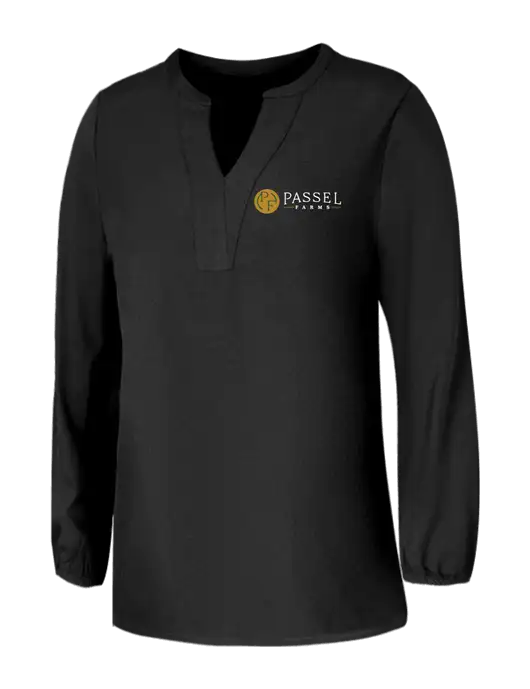 Mercer+Mettle Womens Deep Black Stretch Crepe 3/4 Sleeve Blouse w/Passel Farms Logo
