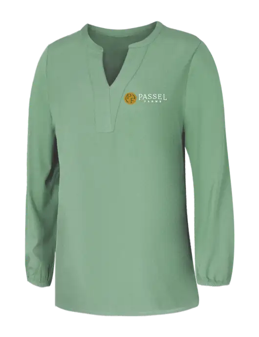 Mercer+Mettle Womens Sage Green Stretch Crepe 3/4 Sleeve Blouse w/Passel Farms Logo