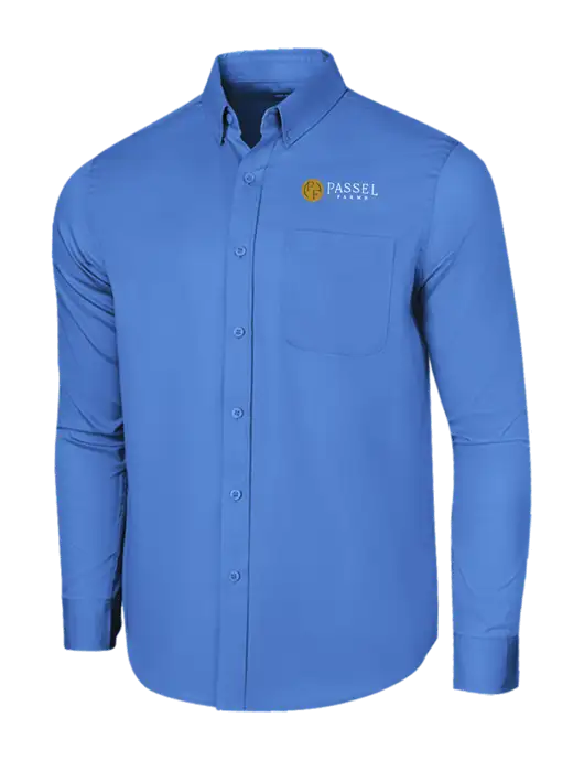 Long Sleeve Dark Carolina Blue Superpro React Twill Shirt w/Passel Farms Logo