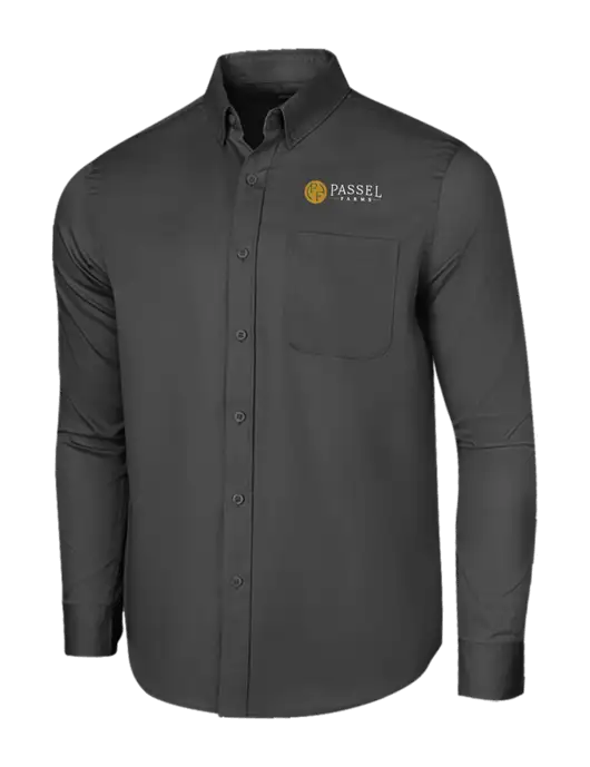 Long Sleeve Dark Grey Superpro React Twill Shirt w/Passel Farms Logo