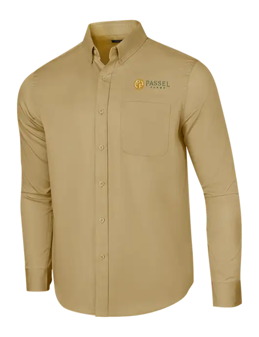 Long Sleeve Dark Tan Superpro React Twill Shirt w/Passel Farms Logo