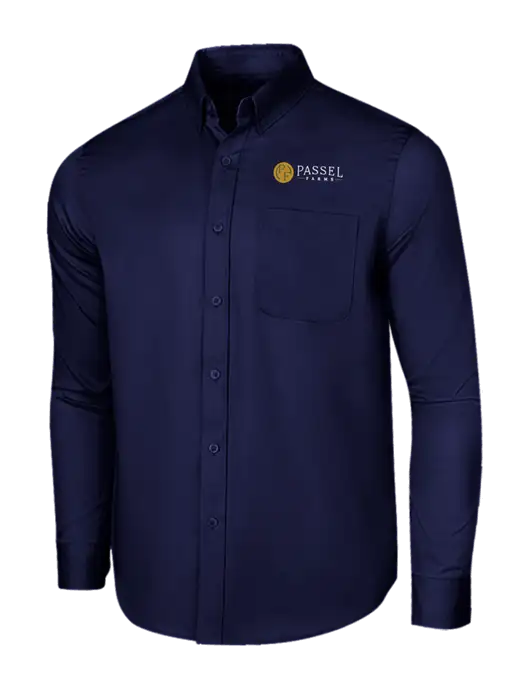 Long Sleeve Navy Superpro React Twill Shirt w/Passel Farms Logo