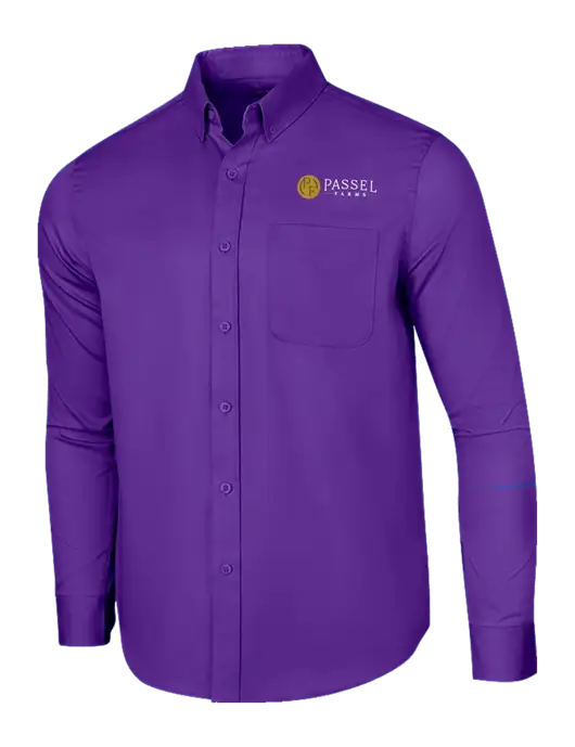 Long Sleeve Purple Superpro React Twill Shirt w/Passel Farms Logo