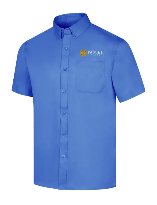 Short Sleeve Dark Carolina Blue Superpro React Twill Shirt w/Passel Farms Logo