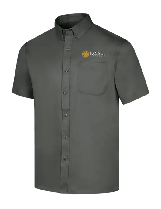 Short Sleeve Dark Grey Superpro React Twill Shirt w/Passel Farms Logo