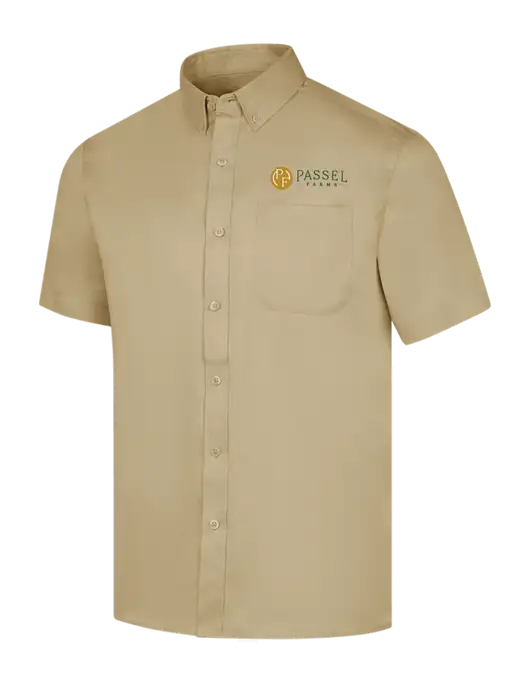 Short Sleeve Dark Tan Superpro React Twill Shirt w/Passel Farms Logo