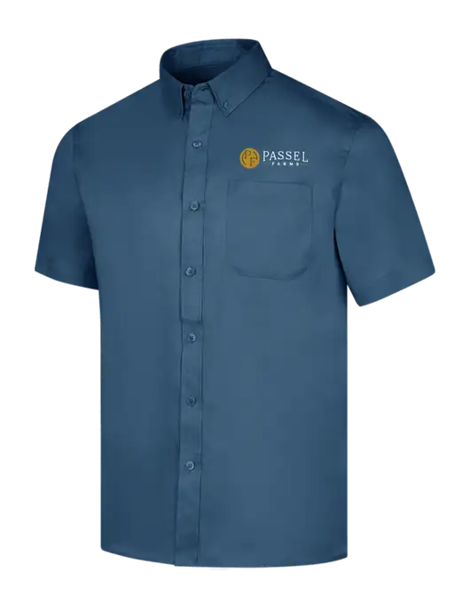 Short Sleeve Light Navy Superpro React Twill Shirt w/Passel Farms Logo