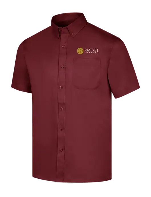 Short Sleeve Maroon Superpro React Twill Shirt w/Passel Farms Logo