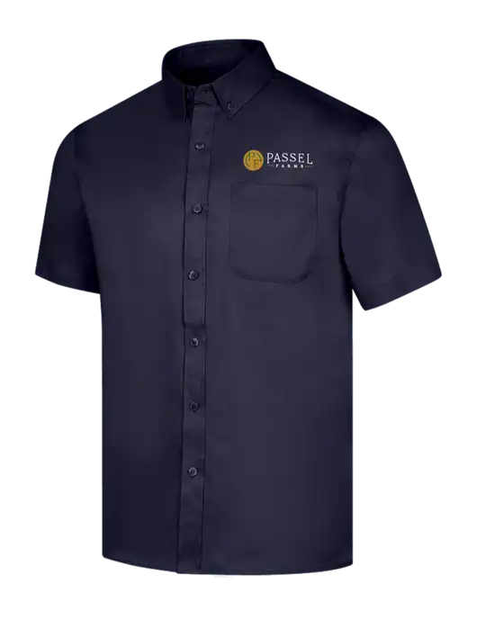 Short Sleeve Navy Superpro React Twill Shirt w/Passel Farms Logo