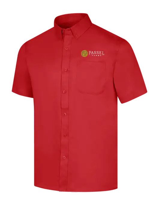 Short Sleeve Red Superpro React Twill Shirt w/Passel Farms Logo