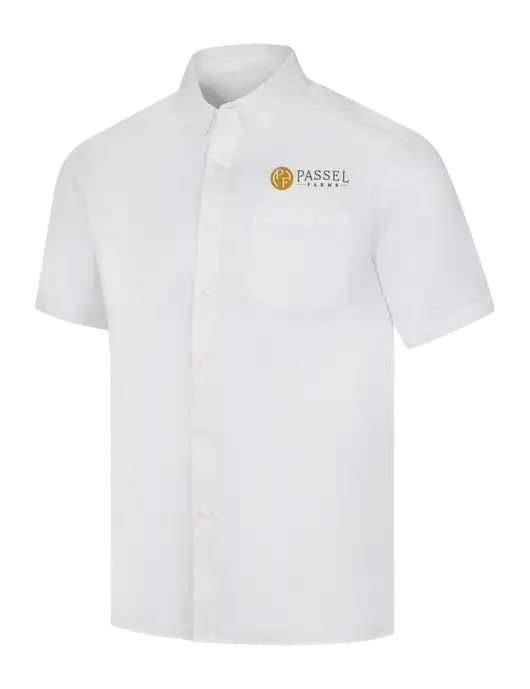 Short Sleeve White Superpro React Twill Shirt w/Passel Farms Logo