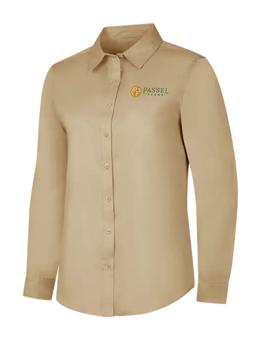 Dark Tan Womens Long Sleeve Superpro React Twill Shirt w/Passel Farms Logo