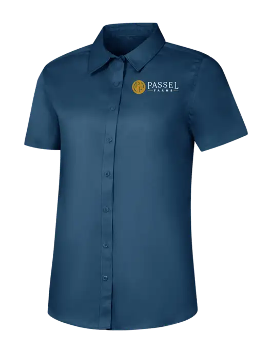 Womens Light Navy Short Sleeve Superpro React Twill Shirt w/Passel Farms Logo
