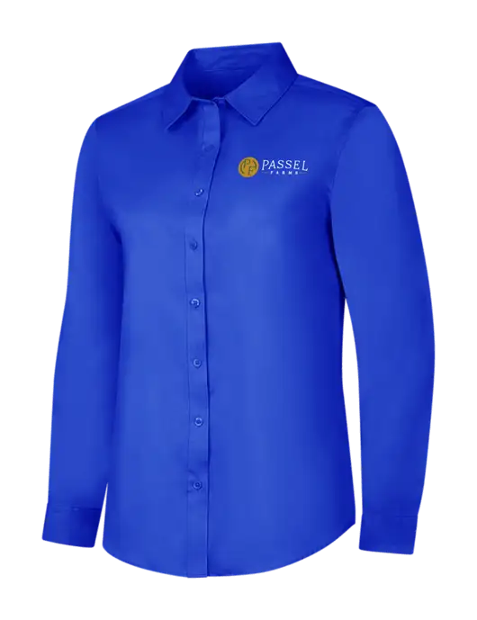 Womens Long Sleeve Dark Royal Superpro React Twill Shirt w/Passel Farms Logo