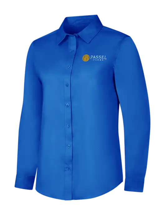 Womens Long Sleeve Royal Blue Superpro React Twill Shirt w/Passel Farms Logo