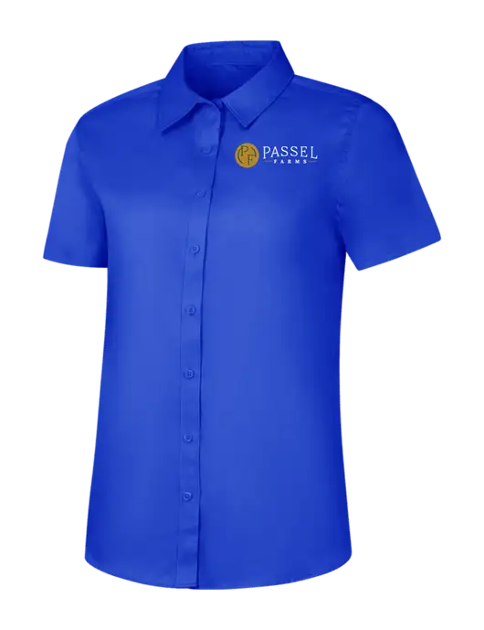 Womens Short Sleeve Dark Royal Superpro React Twill Shirt w/Passel Farms Logo