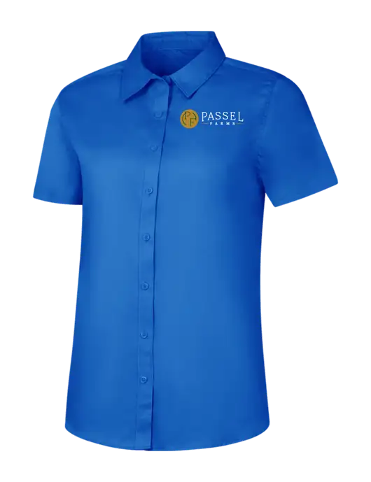 Womens Short Sleeve Royal Blue Superpro React Twill Shirt w/Passel Farms Logo