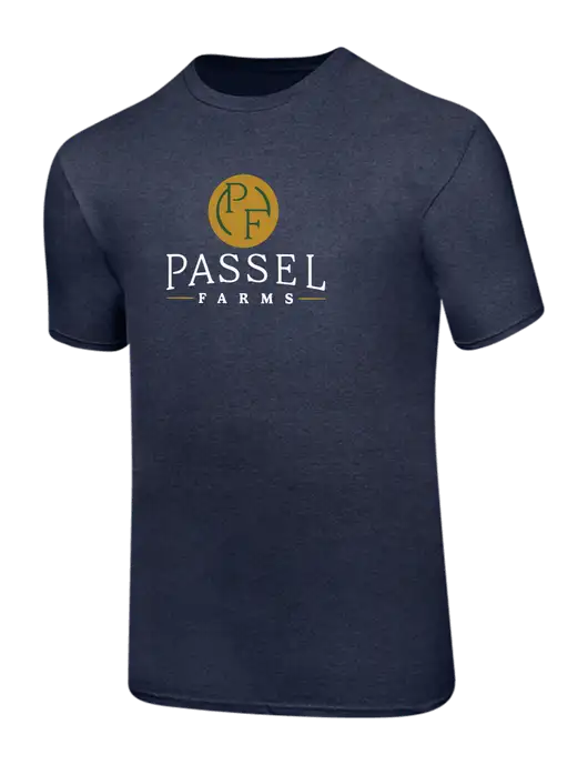 Ring Spun Heather Navy 4.5 oz T-Shirt w/Passel Farms Logo