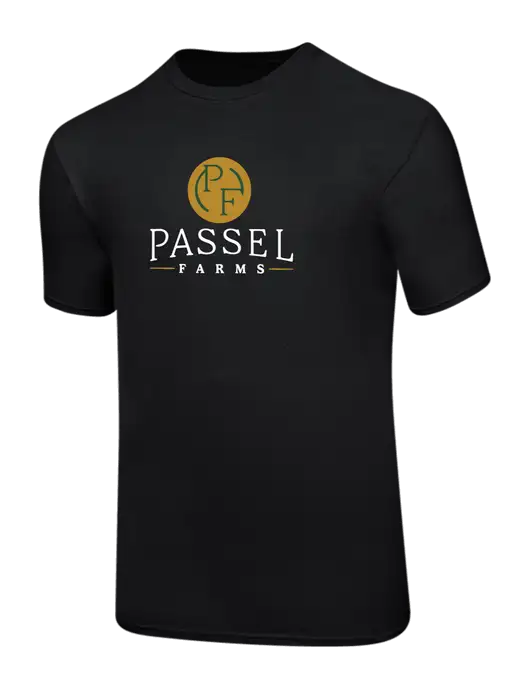 Ring Spun Jet Black 4.5 oz T-Shirt w/Passel Farms Logo