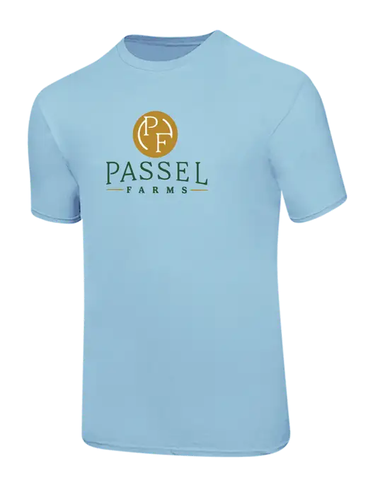 Ring Spun Light Blue 4.5 oz T-Shirt w/Passel Farms Logo