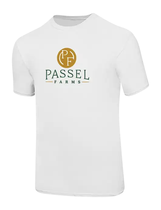 Ring Spun White 4.5 oz T-Shirt w/Passel Farms Logo