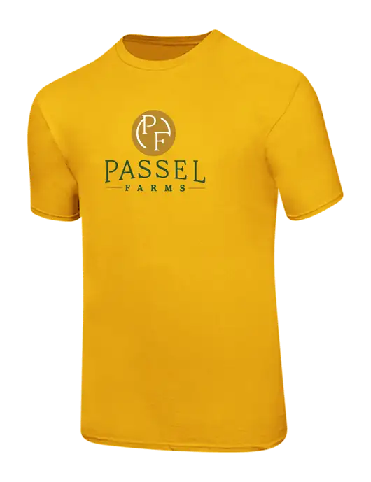 Ring Spun Yellow Gold 4.5 oz T-Shirt
 w/Passel Farms Logo