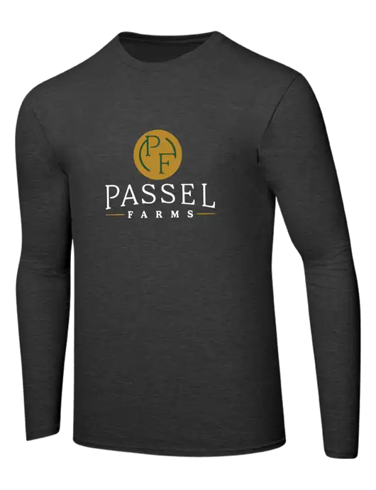 Ring Spun Dark Heather Grey 4.5 oz Long Sleeve T-Shirt w/Passel Farms Logo