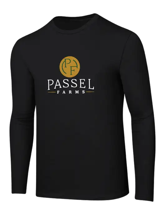 Ring Spun Jet Black 4.5 oz Long Sleeve T-Shirt w/Passel Farms Logo