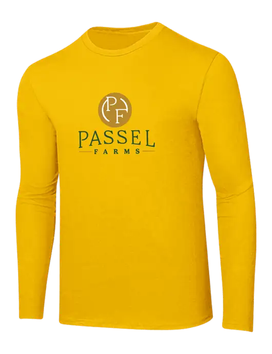Ring Spun Yellow Gold 4.5 oz Long Sleeve T-Shirt
 w/Passel Farms Logo