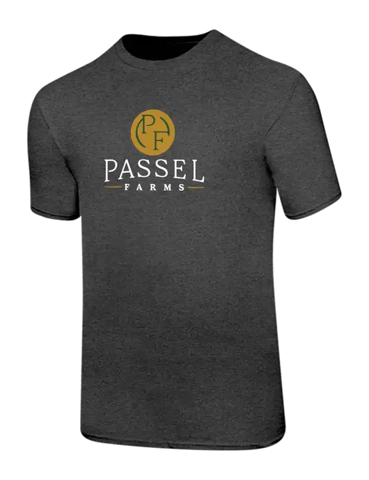 Ring Spun Dark Heather Grey 4.5 oz T-Shirt w/Passel Farms Logo