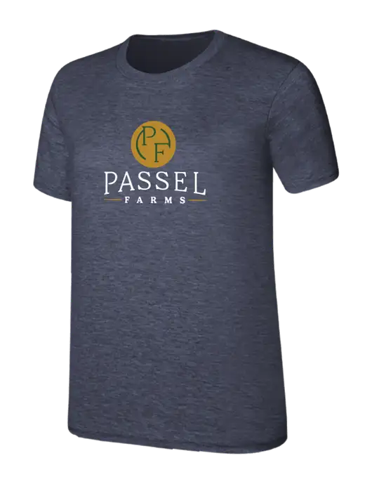 Womens Ring Spun Heather Navy 4.5 oz T-Shirt w/Passel Farms Logo
