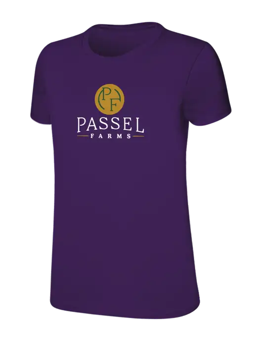 Womens Ring Spun Purple 4.5 oz T-Shirt w/Passel Farms Logo