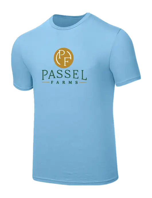 Seriously Soft Light Blue T-Shirt w/Passel Farms Logo