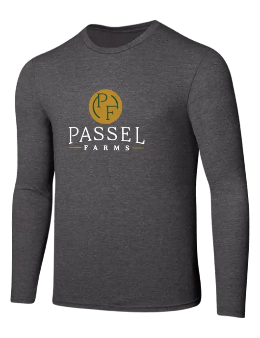 Seriously Soft Heathered Charcoal Long Sleeve T-Shirt w/Passel Farms Logo
