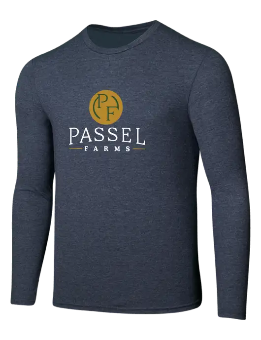 Seriously Soft Heathered Navy Long Sleeve T-Shirt w/Passel Farms Logo