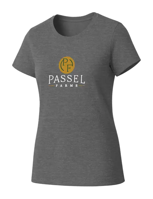 Womens Seriously Soft Grey Frost T-Shirt w/Passel Farms Logo