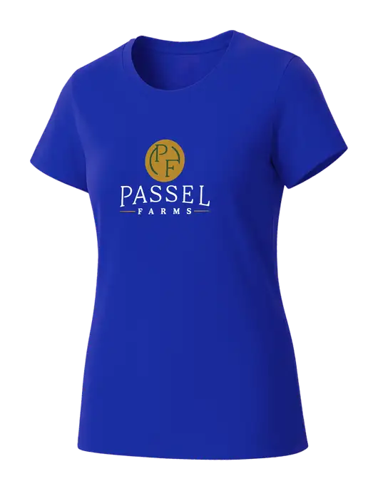 Womens Seriously Soft Royal T-Shirt w/Passel Farms Logo