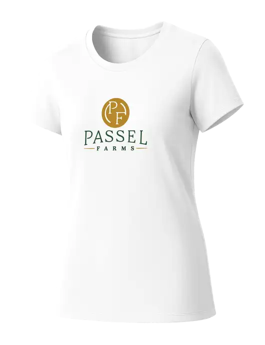 Womens Seriously Soft White T-Shirt w/Passel Farms Logo