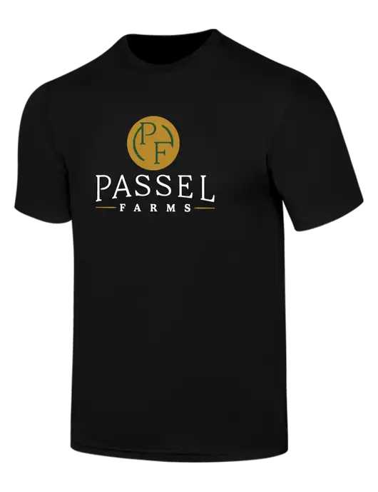 Simply Soft Black 4.5oz  Poly/Combed Ring Spun Cotton T-Shirt w/Passel Farms Logo