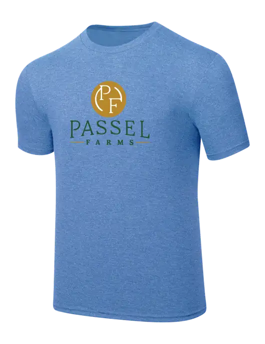 Simply Soft Carolina Blue Frost 4.5oz  Poly/Combed Ring Spun Cotton T-Shirt w/Passel Farms Logo
