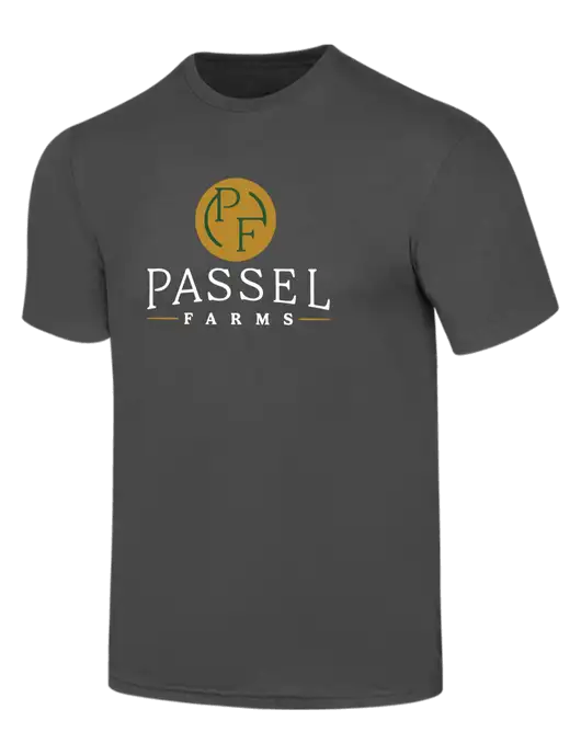 Simply Soft Charcoal 4.5oz  Poly/Combed Ring Spun Cotton T-Shirt w/Passel Farms Logo