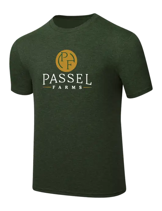 Simply Soft Heathered Forest Green 4.5oz  Poly/Combed Ring Spun Cotton T-Shirt w/Passel Farms Logo